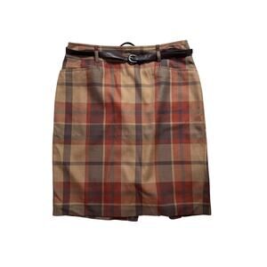 Dressbarn Women’s Plaid Skirt Size 12 – Red Brown Check with Belt Career Office